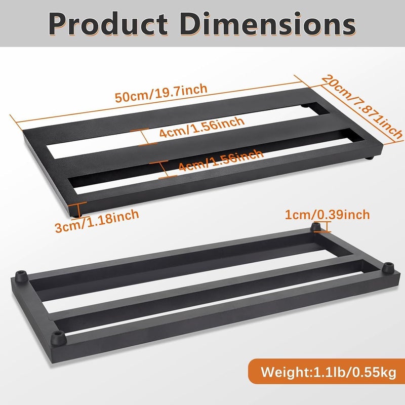 GOGHOST Medium Guitar Pedal Board, 20x8x1.2", Aluminum Alloy Black Effects Pedal Board with Adhesive Hookside Tape - Image 2
